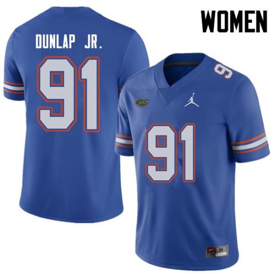 Women's Florida Gators #91 Marlon Dunlap Jr. NCAA Jordan Brand Royal Authentic Stitched College Football Jersey WVZ3862VR